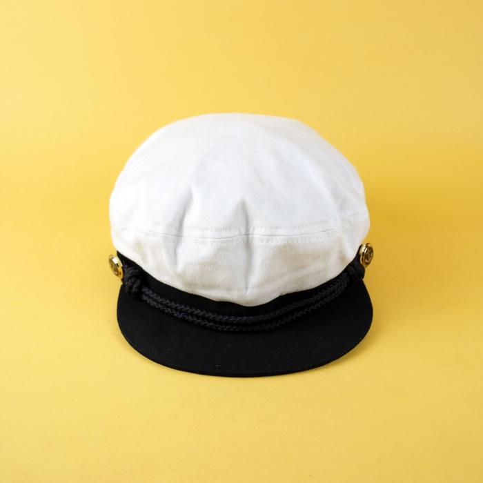 topi captain sailor hat fiddler cap black whaite
