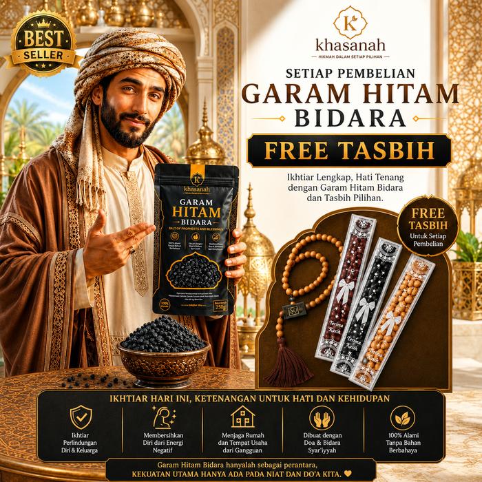 Garam Hitam Bidara Ruqyah Syar'iyyah 250gr FREE Tasbih – Perlindungan Diri Keluarga & Rumah dari Ene
