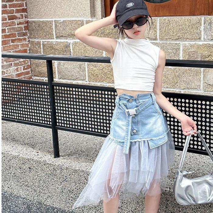 Setelan lala jeans day/set rok jeans tutu anak cewek import