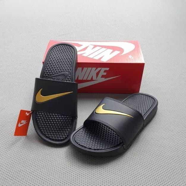 Sandal Import Grade Original/Sendal nike Benassi Slide/Black Gold