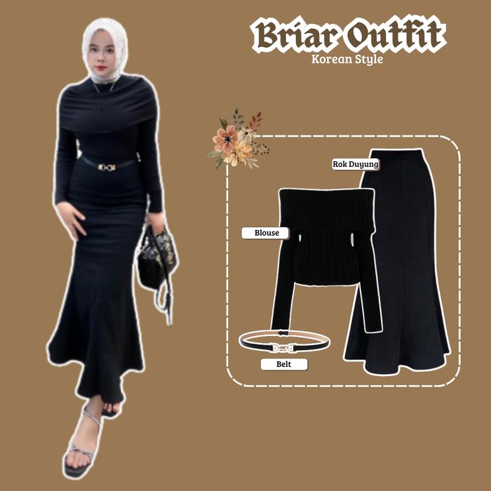 Setelan Briar Outfit { Blouse + Rok Duyung + Ikat Pinggang } One Set Korean Style | Fashion Wanita K