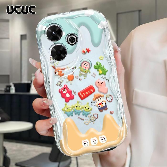 UCUC Xiaomi Poco M6 4G Redmi 13 Pola Kartun Yang Lucu Cream Texture Wavy Edge Silicone Cover Phone U