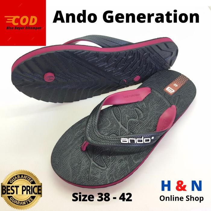 ANDO Sandal Jepit Distro PRIMA 03 & FAMORE & GENERATION Merah Motif TIMBUL/EMBOSS Original Size 38-4