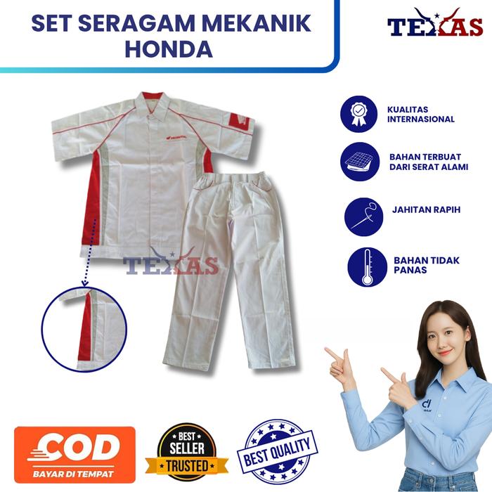 Seragam Mekanik Honda | Baju Celana Mekanik | Baju Mekanik | Celana Mekanik | Seragam Bengkel Putih