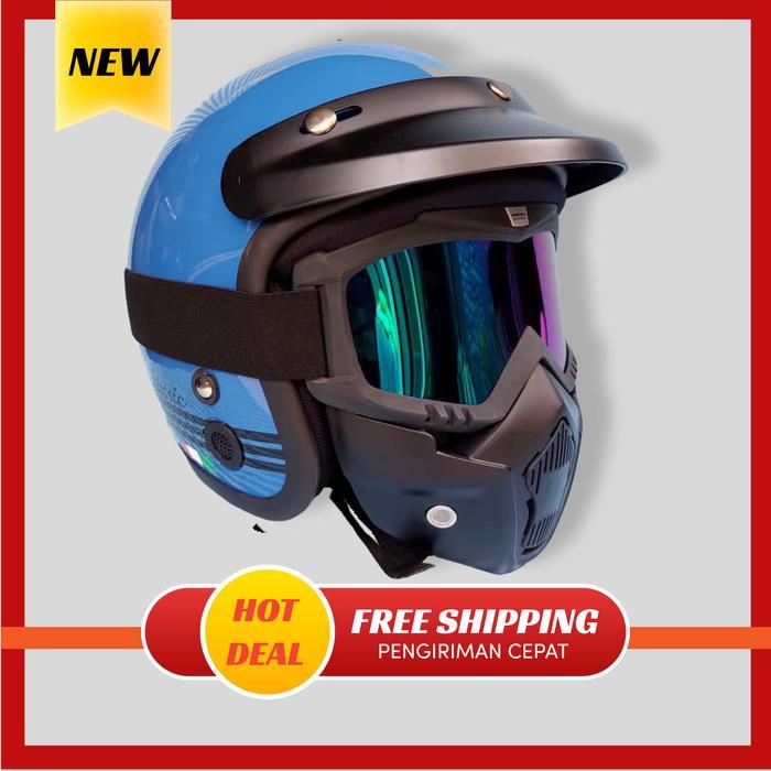 Helm Bogo Retro Classic New Dewasa Pet Panjang+Google Mask Motor Sni