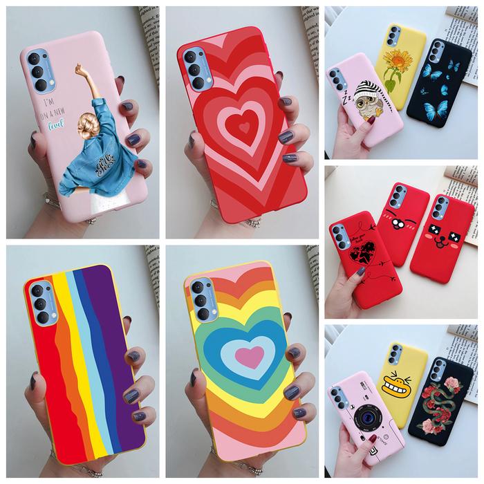 For Oppo Reno4 Case Reno 4 Pro Soft Silicone Cute Heart Couple Phone