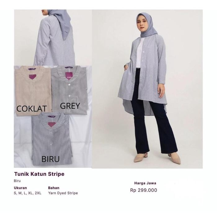 Ready- Tunik Katun Stripe Elzatta Terbaru Ukuran S-2XL