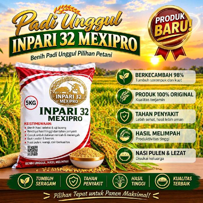 BENIH PADI UNGGUL BERKUALITAS INPARI 32 MEKKIPRO KEMASAN 5 KG