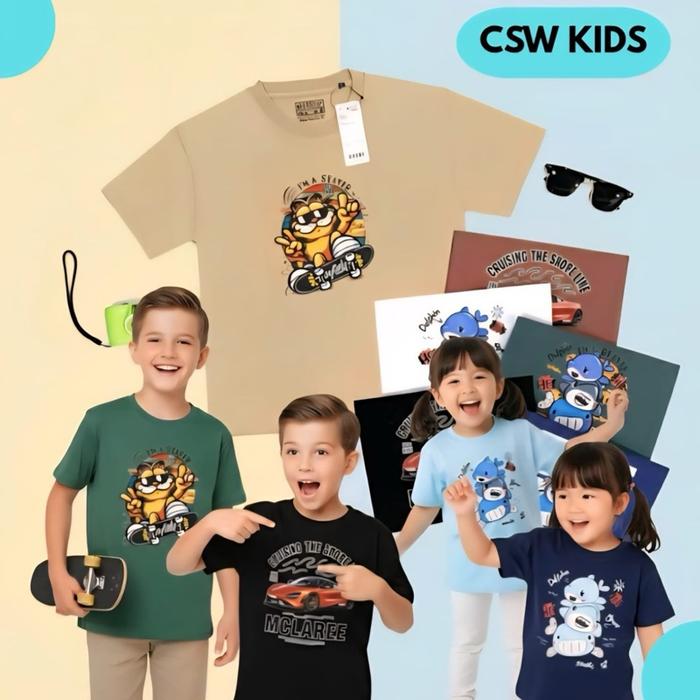 CSW Cotton Combed Kids Shirt | Atasan Fashion Kaos Anak anak Laki-laki dan perempuan | 1 Pcs | 3 Pcs