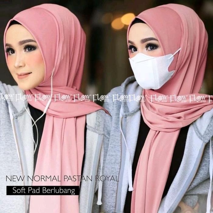 Jilbab Hijab Instan Pashmina Pastan Royal New Normal Lubang Telinga Jersey Terbaru Soft Pad Berluban