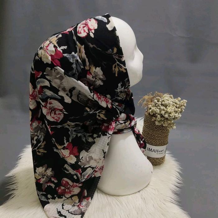 hijab segi4 imah scarf premium warna navi tuah biru malam bahn akira dobby serat timbul