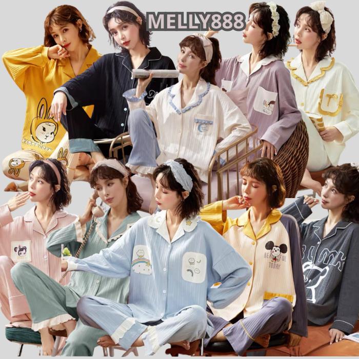 ANSRI 48 ID ML888 COD Stelan Import PP Kancing /Piyama Oversize lengan panjang/ Baju tidur Dewasa Wa
