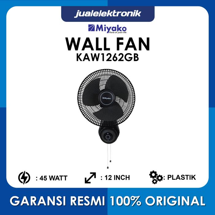 Miyako KAW1262GB – Kipas Angin Wall Fan Besi 12 inch Double Pull Switch Black