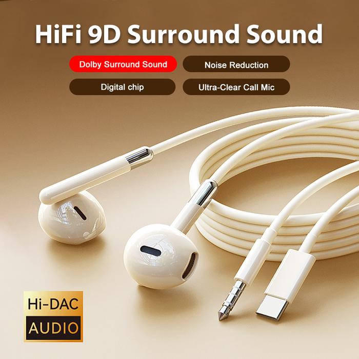 Type C Wired Headphones HiFi Stereo Surround Sound 3.5mm Earphones USB C Music Headset For Samsung G