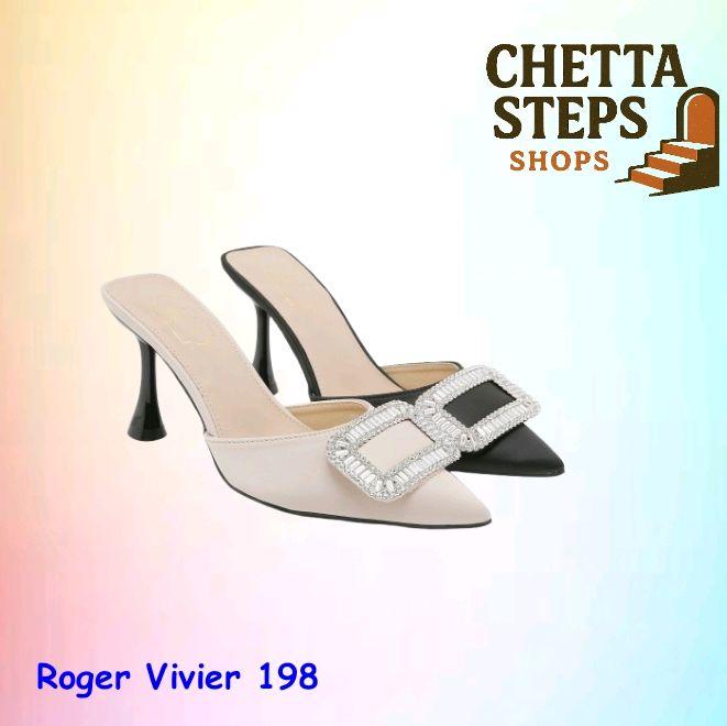 Sepatu Wanita Roger Vivier 198 - Sepatu Cewek Hak Tinggi Satin Rhinestone Trims High Heels chunky lo