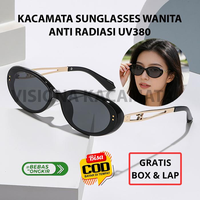 Kacamata Hitam Sunglasses Anti Radiasi UV380 Model Cat-Eye Retro Ala Gadis Wanita Milenial Trendi Mo