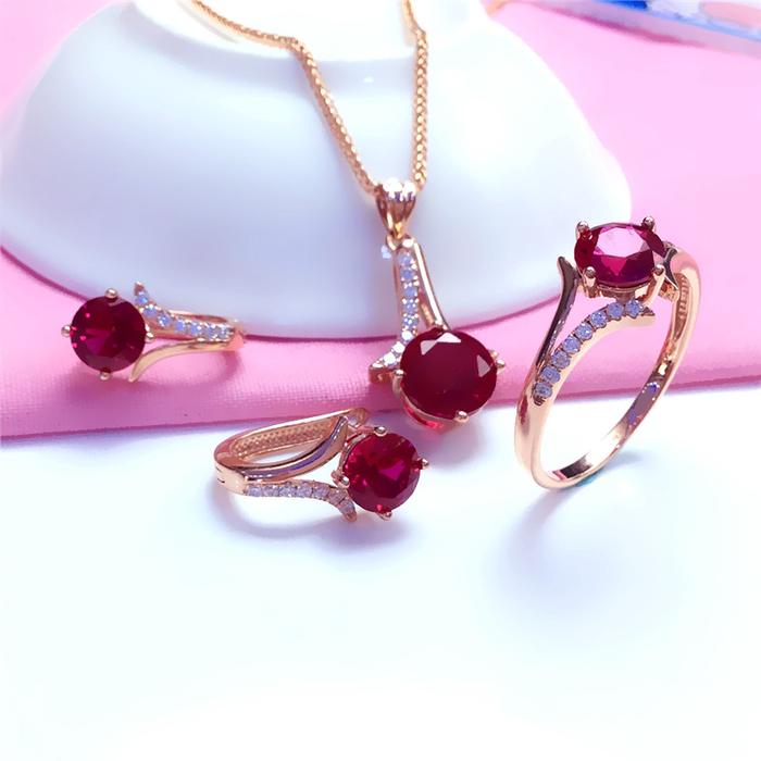 585 purple gold inlaid ruby jewelry sets fashion high quality plated 14K rose gold earrings for wome