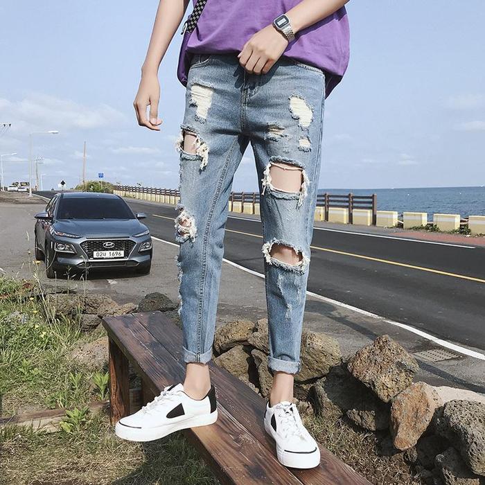 Celana jeans pria celana panjang sobek pria celana jeans cowok  jeans pria korea celana pria straigh
