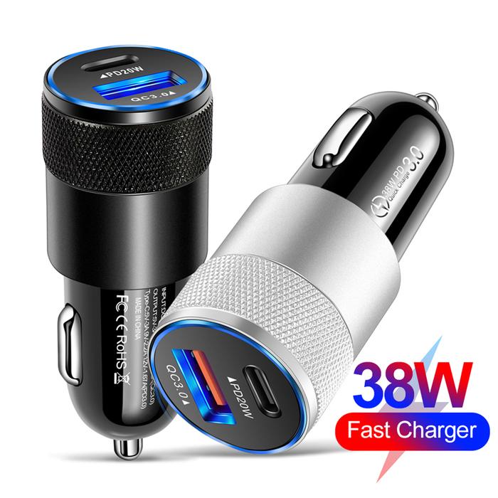 PD 38W Mobile Phone Charger Adapter QC3.0 18W+PD 20W USB+Type-C Car