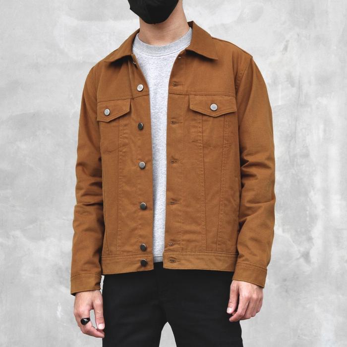 Arthur Canvas Suede Trucker Jacket Caramel Brown [ Jaket Trucker Pria ]