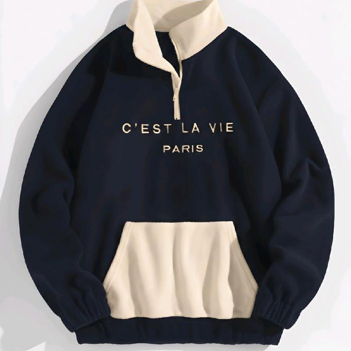 Jaketin Aja - Sweater Half Zip Big Size C EST LA VIE ( S - XXXXXXL 6XL ) Jaket Korean Ulzzang Style 