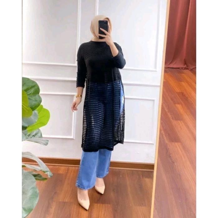 Ruby Rajut Tunik Jaring / outer rajut wanita / outer jaring