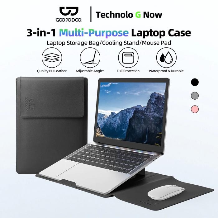 GOOJODOQ Tas Laptop Multipurpose 2-in-1 Laptop & Tablet Magic Keyboard Portable Work Station Leather