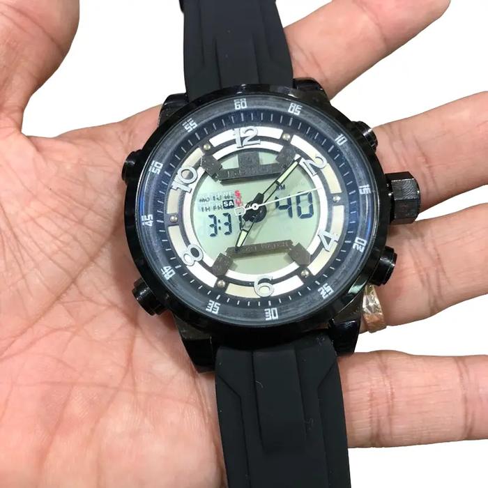 Jam tangan pria sport dual time anti karat  d force anti air dual time stenlis steel rubber strap Wa