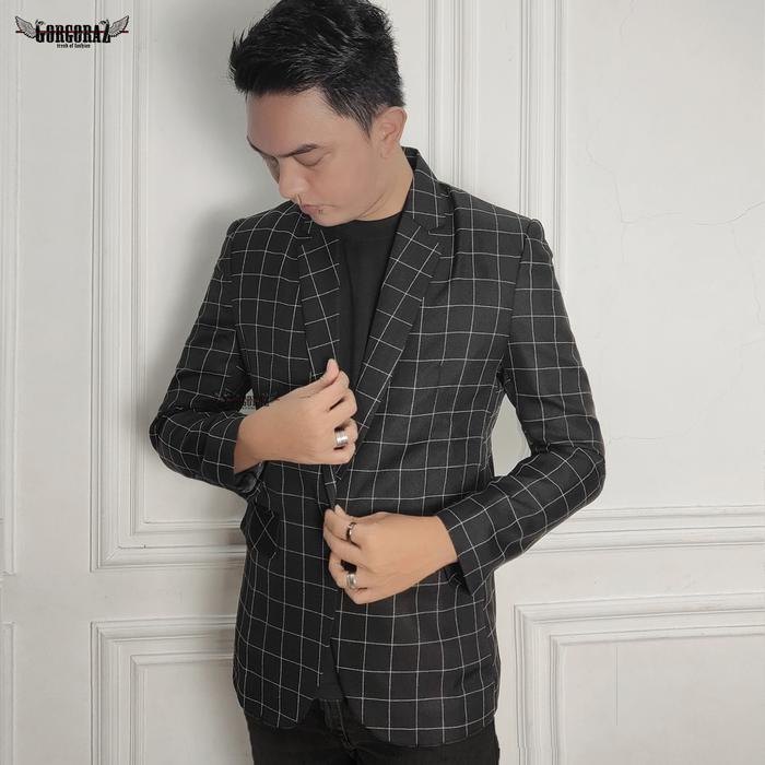 jas pria  blazer pria kotak kotak motif slimfit terbaru Santai hitam dan navy keren doff
