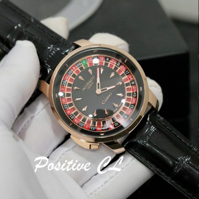 Jacob& Co Casino Roulette Clone Watch Black Leather Strap 44mm