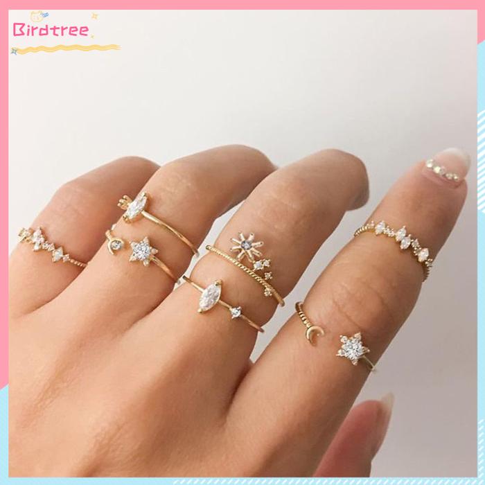 7Pcs/Set Cincin Kupu-kupu Bintang Bulan Titanium Korea Retro Bohemian Mewah Pernikahan Perhiasan Aks