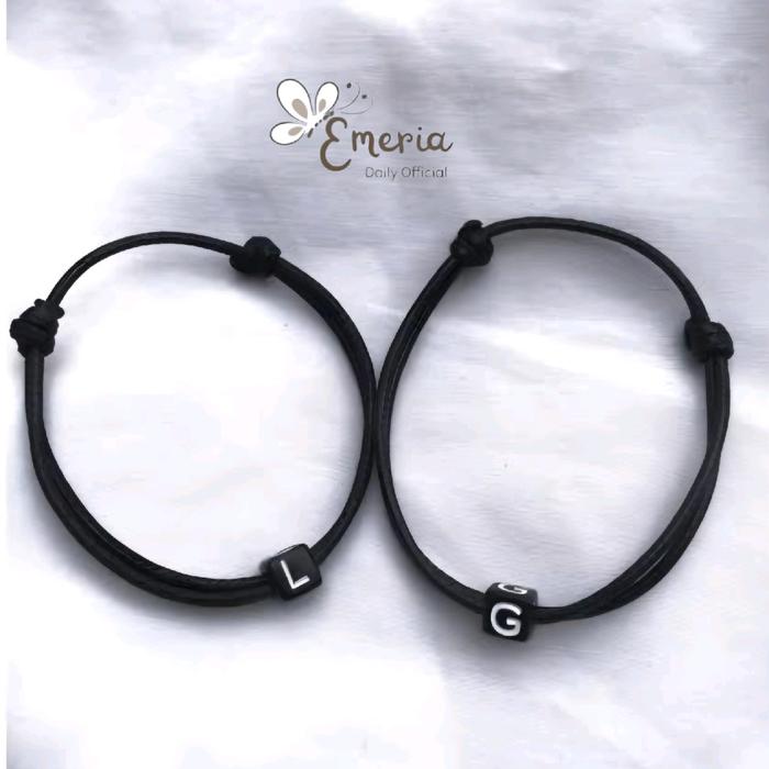 Gelang Huruf Gelang Inisial Gelang Huruf Bulat Hitam Gelang Tali Korea Waterproof