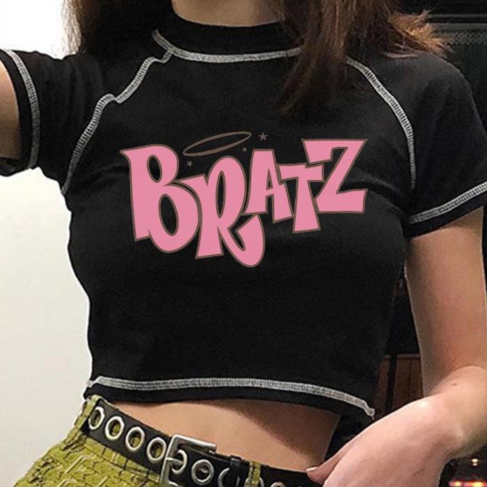 Kaos Crop Top Wanita BRATZ BRATZ RIB (LD 88, P 40) - Bratz