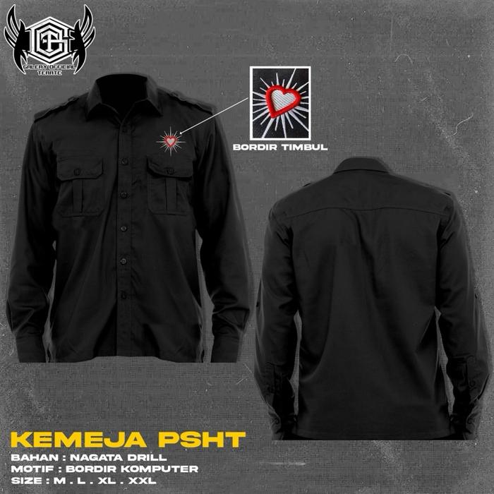 Kemeja psht hati bersinar bordir timbul simpel bahan nagata