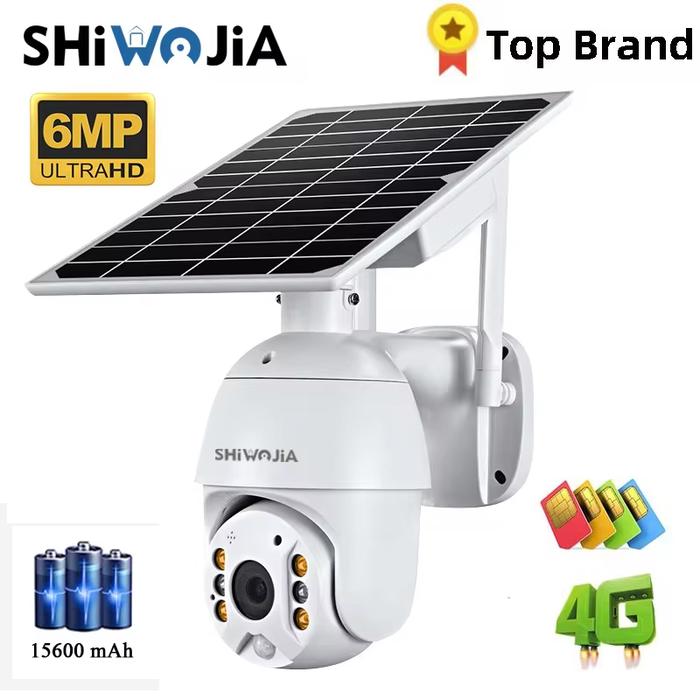 SHIWOJIA Camera 4G SIM Card 5MP Solar Panel Outdoor Monitoring CCTV Camera Smart Home Two-way Intrus