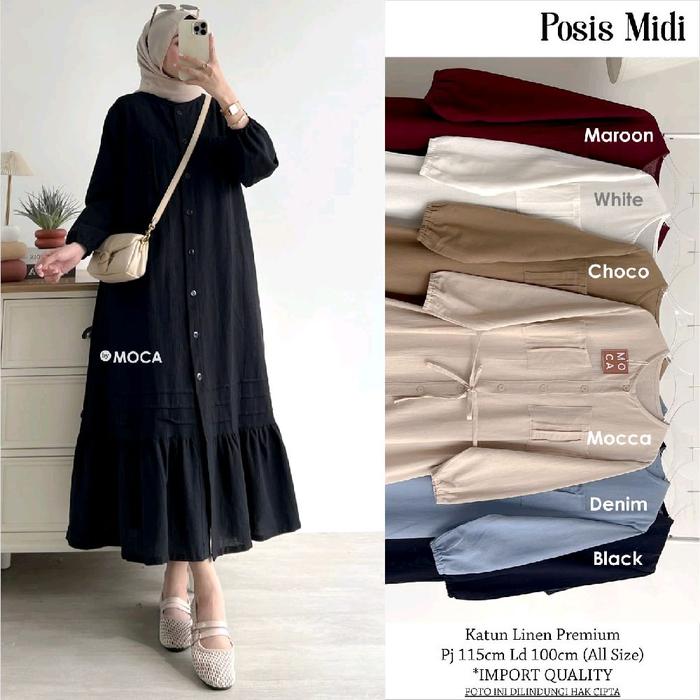 Posis Midi Dress Katun Linen Premium ORI MOCA
