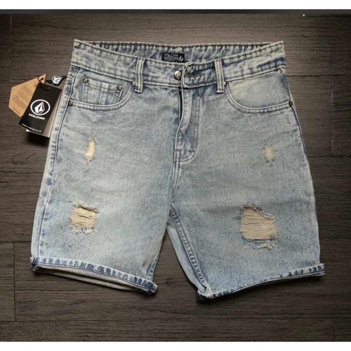 New Celana Pendek Sobek Sobek Pria Volcom Atas Dengkul / Celana Pendek Pria Distro Model Lusuh Terba