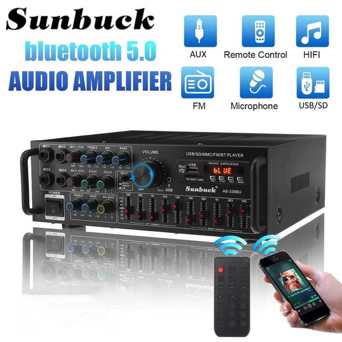 Audio Amplifier Bluetooth EQ Karaoke FM Radio 2 Saluran 4 Mic Plug