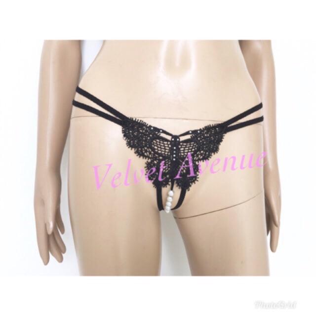 Gaun Malam Gstring Thong CD Celana Dalam Wanita Open Crotch Mutiara Import T50 pearl