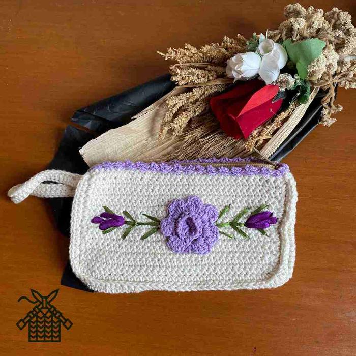 dompet dua ruang rajutan handmade / dompet panjang vintage rajut murah / souvenir pernikahan unik / 