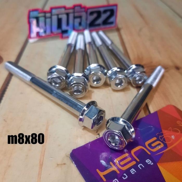 baut 12 probolt 8x80 stainless model 2 kunci HEXAGON Heng Thailand panjang 60 mm
