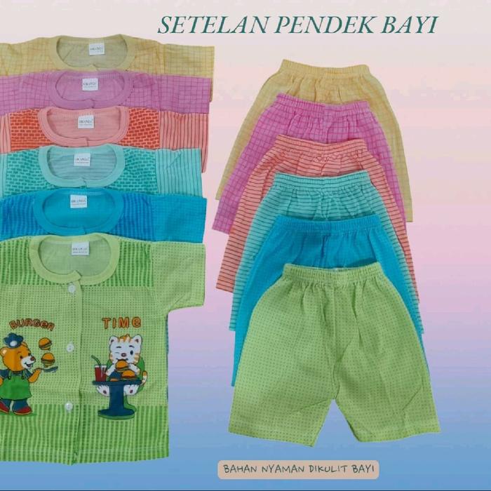 3 PCS SETELAN PENDEK BAYI ORANDA RING-RING USIA 3-18 BULAN