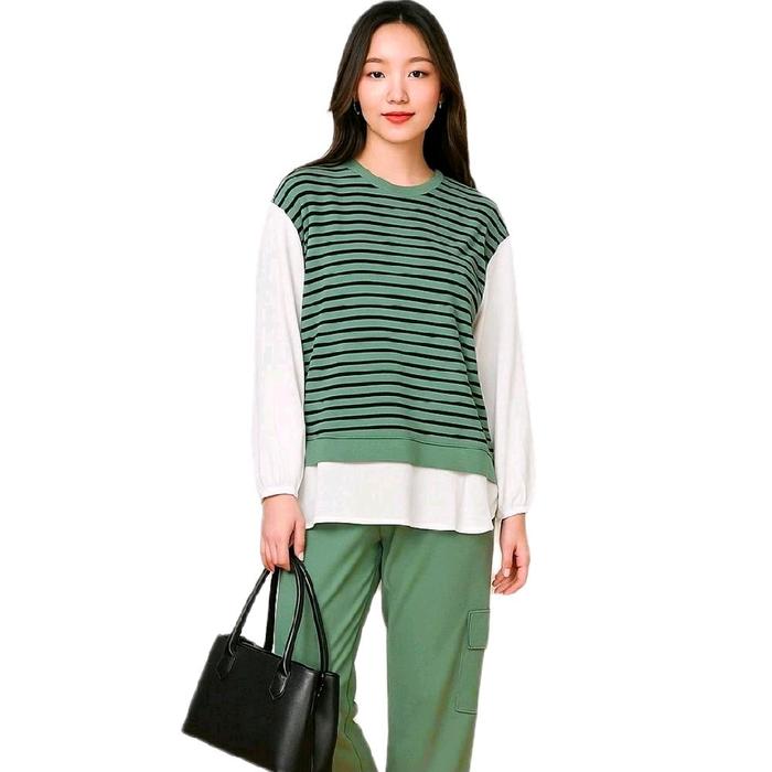 IBM COZIE Setelan Wanita Knit Salur Premium Oversize Dewasa Remaja Celana Saku Kanan Kiri Kekinian P