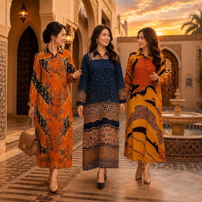 Kinario Batik Gamis Batik Kinario Dress Terusan Batik Cap Paris Modern Solo Gaya Feminim Elegant 100