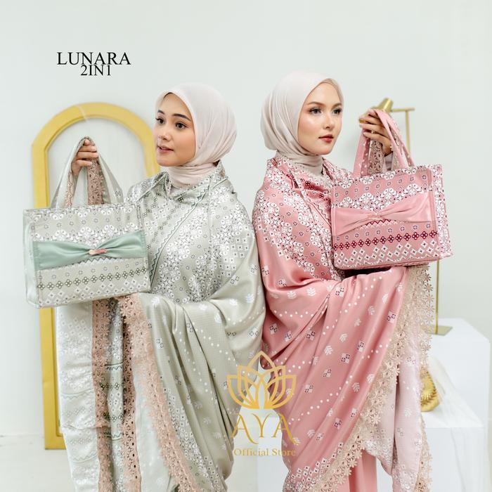 PREMIUM (READY) terjamin AYA Mukena Lunara Silk Premium 2in1 Dewasa Motif Katun Silky Renda Cantik M