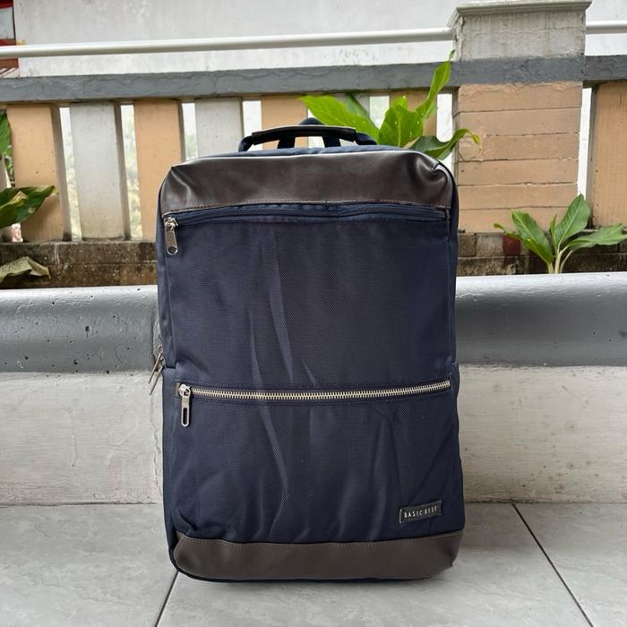 ransel tas second basic ELLE navy mix kulit asli pria wanita muat leptop untuk kerja sekolah atau tr