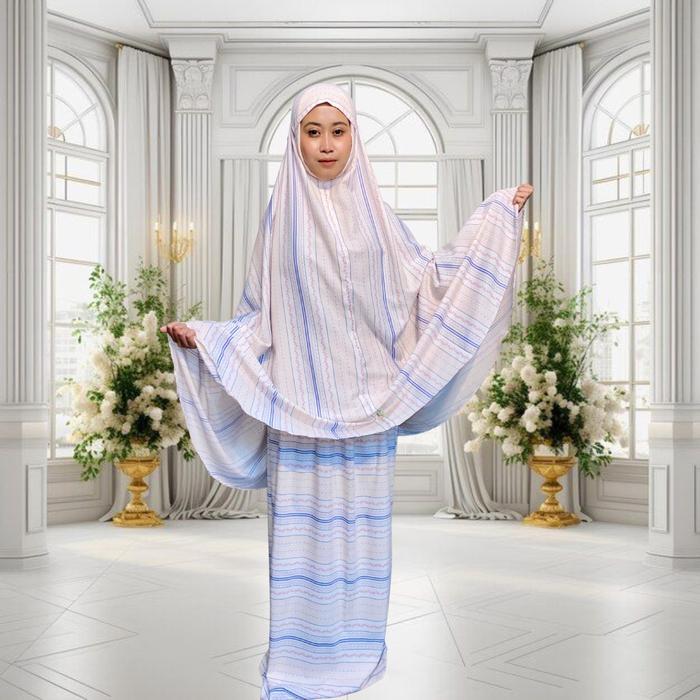 Mukena Dewasa 2in1 Series Natasha Elegant Bahan Rayon Motif Adem Nyaman Warna Powder Blue Cocoa Milk
