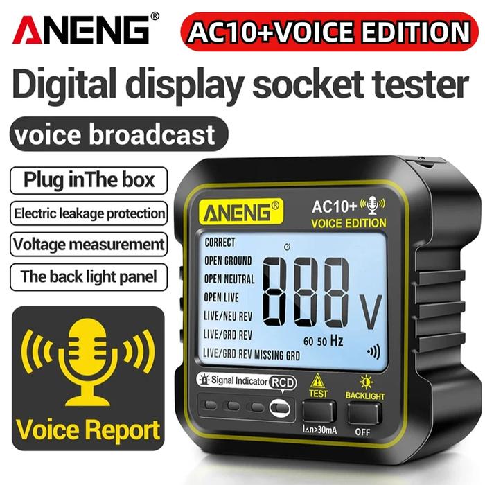 ANENG AC10/10+ Socket Tester Plug Detector Zero Fire Line Polarity Phase Check Phase Detector US/EU