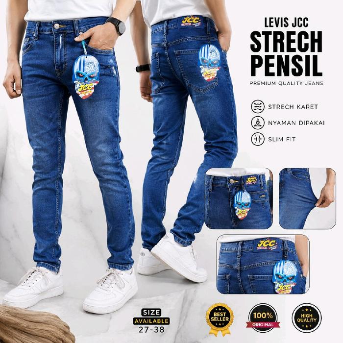 Celana Panjang Pria Original merk JCC Levis Stretch Karet Pensil Distro Denim 3 Warna Size 27-38 Mod