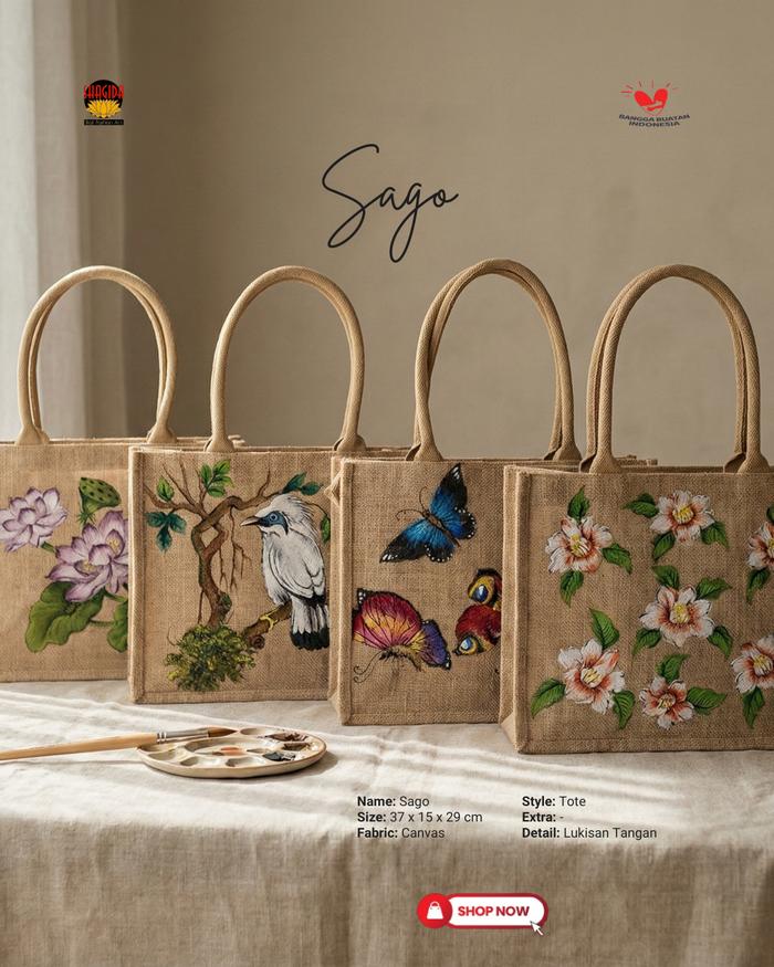 SHAGIDA Tas Tote Lukis Sago Goni Bag Souvenir & Oleh-oleh Khas Bali Totebag Wanita Premium Waterproo